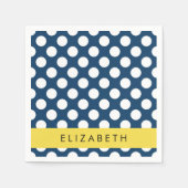ネイビーブルー水玉模様、水玉模様パターン、お名前 スタンダードカクテルナプキン (正面)