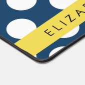 ネイビーブルー水玉模様、水玉模様パターン、お名前 デスクマット (コーナー)