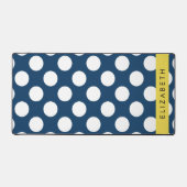 ネイビーブルー水玉模様、水玉模様パターン、お名前 デスクマット (正面)