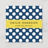 ネイビーブルー水玉模様、水玉模様パターン、ドット スクエア名刺 (正面)