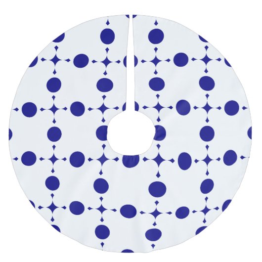 ネイビーブルー水玉模様、水玉模様パターン、ドット ブラッシュドポリエステルツリースカート (正面)