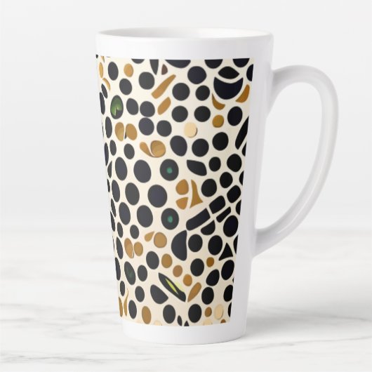 ネイビーブルー水玉模様:金ゴールドとエメラルドアクセント カフェラテマグ (右)