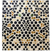 ネイビーブルー水玉模様:金ゴールドとエメラルドアクセント シャワーカーテン (正面)