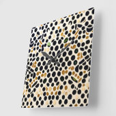 ネイビーブルー水玉模様:金ゴールドとエメラルドアクセント スクエア壁時計 (傾斜)