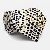 ネイビーブルー水玉模様:金ゴールドとエメラルドアクセント ネクタイ (ロール)