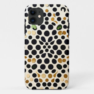 ネイビーブルー水玉模様:金ゴールドとエメラルドアクセント iPhone 11 ケース