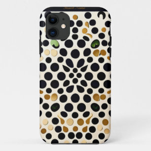 ネイビーブルー水玉模様:金ゴールドとエメラルドアクセント iPhone 11 ケース