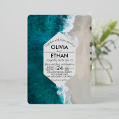 ネイビーブルー波沿岸結婚のフォイル招待状 箔招待状 (立ち正面)
