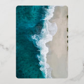 ネイビーブルー波沿岸結婚のフォイル招待状 箔招待状 (裏面)