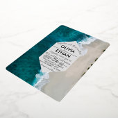 ネイビーブルー波沿岸結婚のフォイル招待状 箔招待状 (回転した状態)