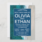 ネイビーブルー波沿岸結婚式招待状 招待状 (正面)