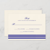 ネイビーブルー洗練されたストライプウェディングRSVP 出欠カード (正面/裏面)