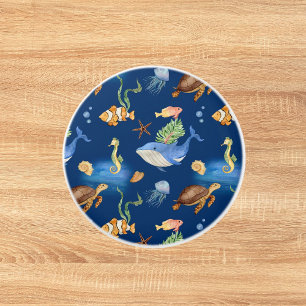 ネイビーブルー海クジラがウミガメを飼っている セラミックノブ