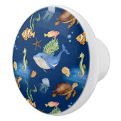 ネイビーブルー海クジラがウミガメを飼っている セラミックノブ (右)