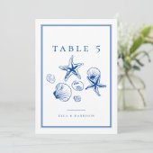 ネイビーブルー海シー結婚シェルのテーブル番号 招待状 (スタンド正面)