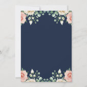 ネイビーブルー淡い色のピンクフローラ結婚ズ 招待状 (裏面)