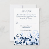 ネイビーブルー淡い色のブルーホワイト抽象芸術フローラRSVP 出欠カード (正面)