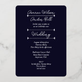 ネイビーブルー無地のカラーシルバーフォイル結婚ズ 箔招待状 (裏面)