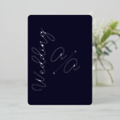 ネイビーブルー無地のカラーシルバーフォイル結婚ズ 箔招待状 (立ち正面)