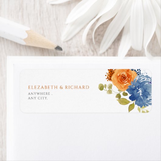 ネイビーブルー焦げオレンジ秋フローララベル ラベル (インサイチュ)