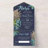 ネイビーブルー熱帯ビーチパイナップルベビーシャワーすべて オールインワン招待状 (内側)