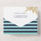 ネイビーブルー熱帯ビーチパイナップルベビーシャワーすべて オールインワン招待状 (裏面)