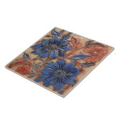 ネイビーブルー燃えたオレンジフローラウォールデコール タイル (側面)