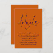 ネイビーブルー燃えたオレンジ色のQRコード結婚の詳細 エンクロージャーカード (正面/裏面)