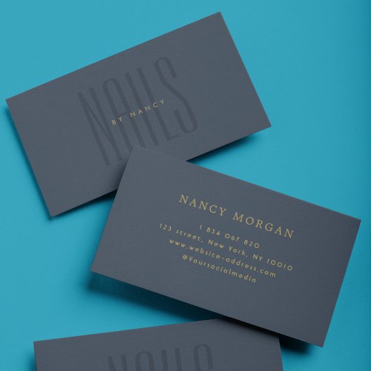 ネイビーブルー爪、 ネイルタイポグラフィミニマル爪、 ネイルテック 名刺