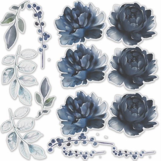 ネイビーブルー牡丹フローラブーケクリエーターセット シール (正面)