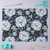 ネイビーブルー牡丹フローラ切り離し 薄葉紙 (クラフト)