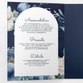 ネイビーブルー牡丹メイスンジャーQRコー結婚ド 三つ折り招待状 (内部最初)