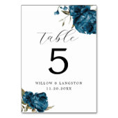 ネイビーブルー牡丹結婚花のテーブル番号 テーブルナンバー (正面)