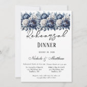 ネイビーブルー牡丹&ホワイトローズリハーサルディナー 招待状 (正面)