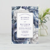 ネイビーブルー牡丹&ホワイトローズ結婚ズ 招待状 (スタンド正面)