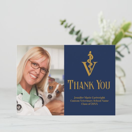 ネイビーブルー獣医オフィス写真カスタマイズ可能 サンキューカード (スタンド正面)