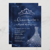 ネイビーブルー王室のダイヤモンドティアラドレスキンセアニェラ 招待状 (正面/裏面)