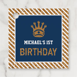 ネイビーブルー王室の金ゴールドプリンスクラウン第1誕生日 フェイバータグ
