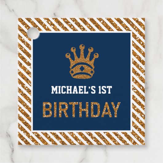 ネイビーブルー王室の金ゴールドプリンスクラウン第1誕生日 フェイバータグ (正面)