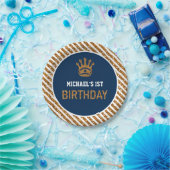 ネイビーブルー王室の金ゴールドプリンスクラウン第1誕生日 ペーパープレート (パーティー)