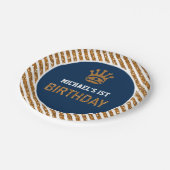 ネイビーブルー王室の金ゴールドプリンスクラウン第1誕生日 ペーパープレート (アングル)