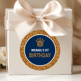 ネイビーブルー王室の金ゴールドプリンスクラウン第1誕生日 ラウンドシール