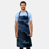 ネイビーブルー瑪瑙ジオードゴールドモノグラム エプロン (着用した状態)