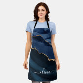 ネイビーブルー瑪瑙ジオードゴールドモノグラム エプロン (着用した状態)