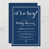 ネイビーブルー男の子の台本の赤航海のちゃんシャワー 招待状 (正面/裏面)