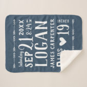 ネイビーブルー男の赤ちゃん誕生統計キープサケ シェルパブランケット (正面(横))