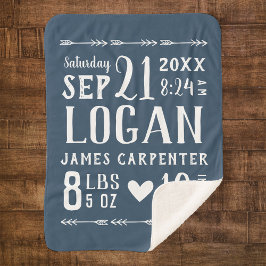 ネイビーブルー男の赤ちゃん誕生統計キープサケ シェルパブランケット