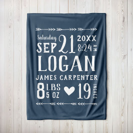 ネイビーブルー男の赤ちゃん誕生統計キープサケ フリースブランケット