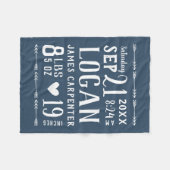 ネイビーブルー男の赤ちゃん誕生統計キープサケ フリースブランケット (正面(横))