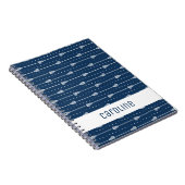 ネイビーブルー白い棒と点々のある線パターン(の模様が)ある ノートブック (右側)